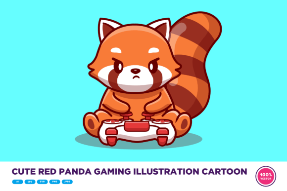 Cute Red Panda Gaming Illustration for Graphics